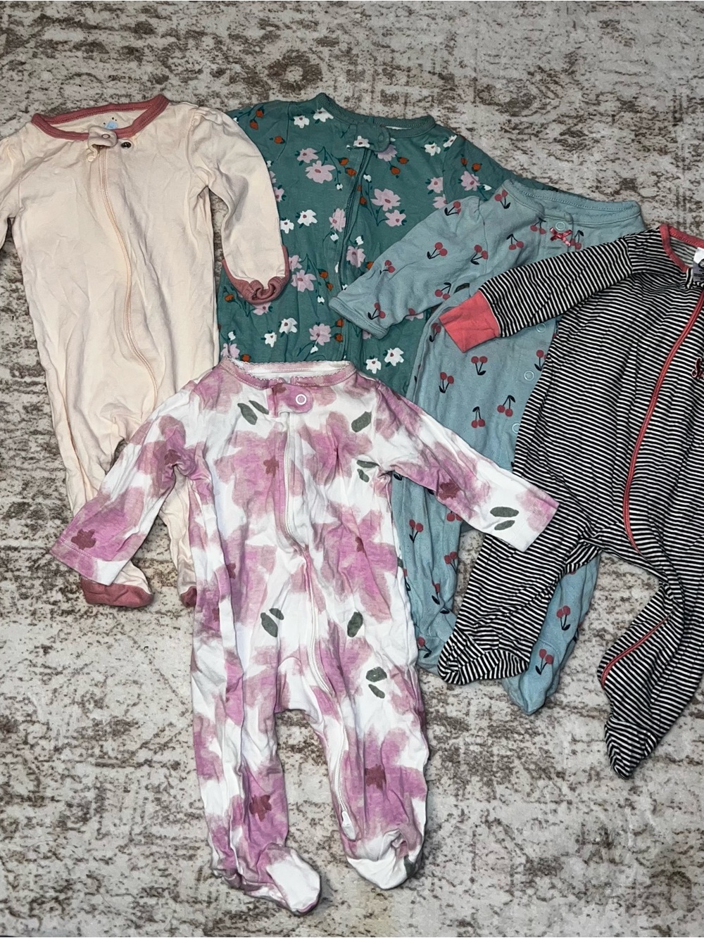 Baby Floral Footed One-Piece Sleeper - Pink & Teal